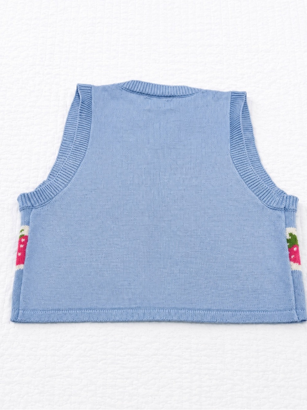 Luna Ivy Strawberry Sweater Vest Size Small Blue Checkered Knit Cottagecore - Picture 4 of 10
